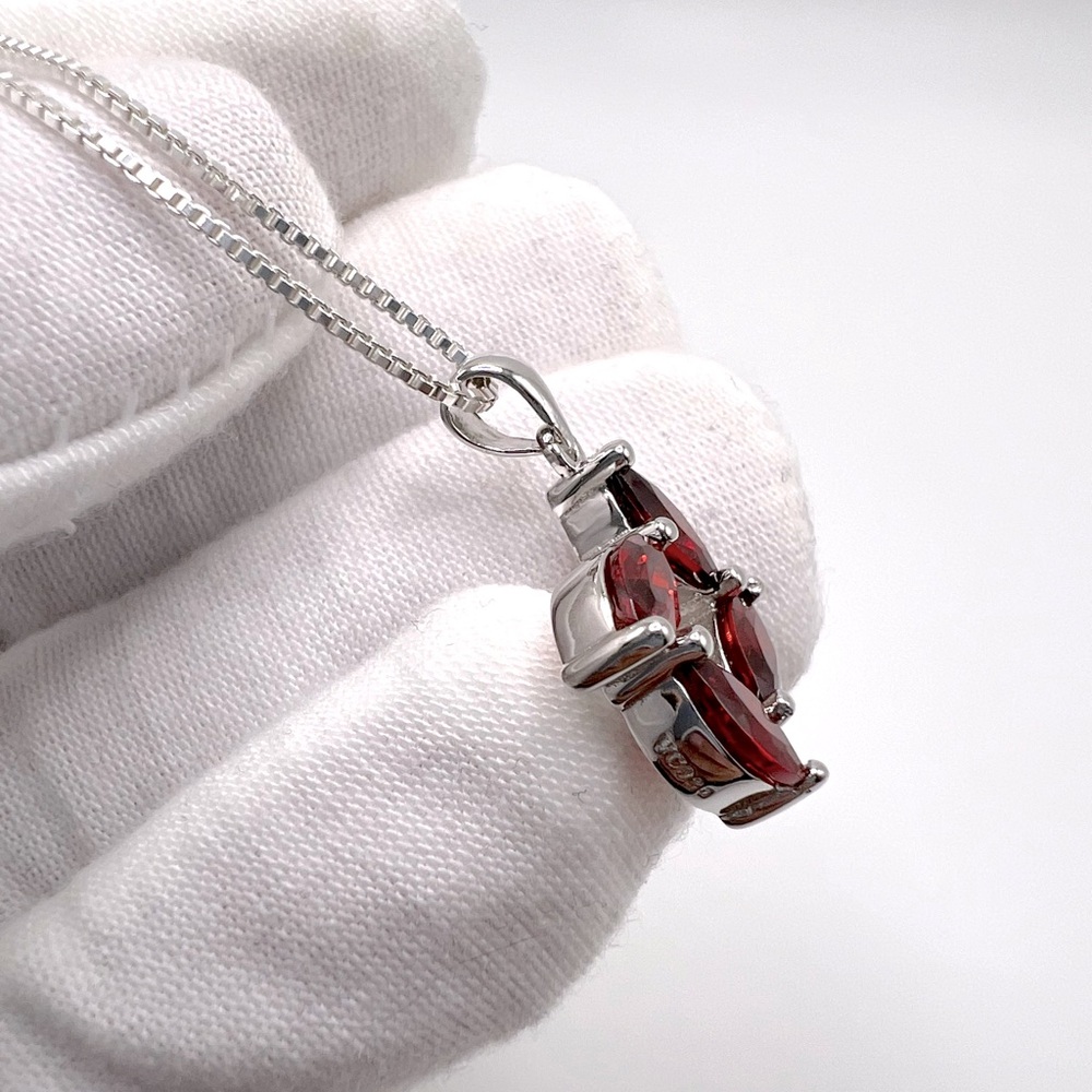 .925 Sterling Silver Marquis Garnet Cz Necklace - Picture 14 of 14